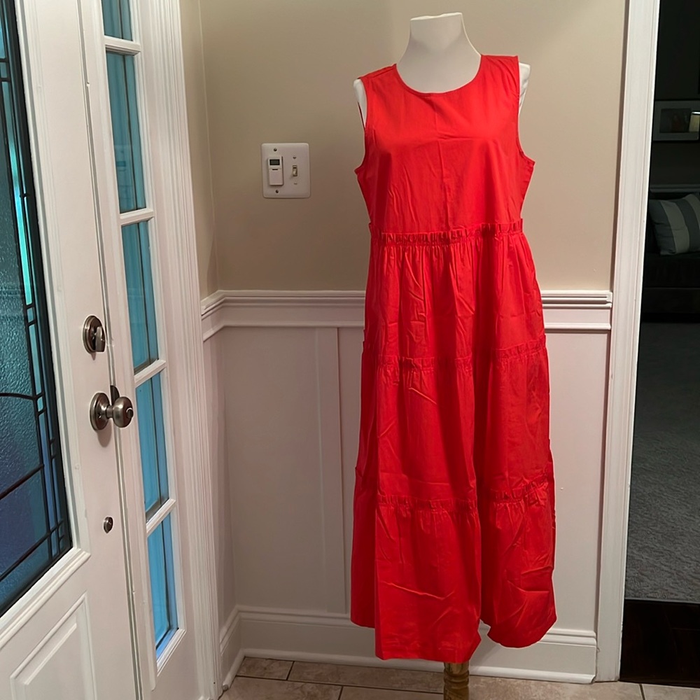 J. Crew Red Sleeveless Midi Dress